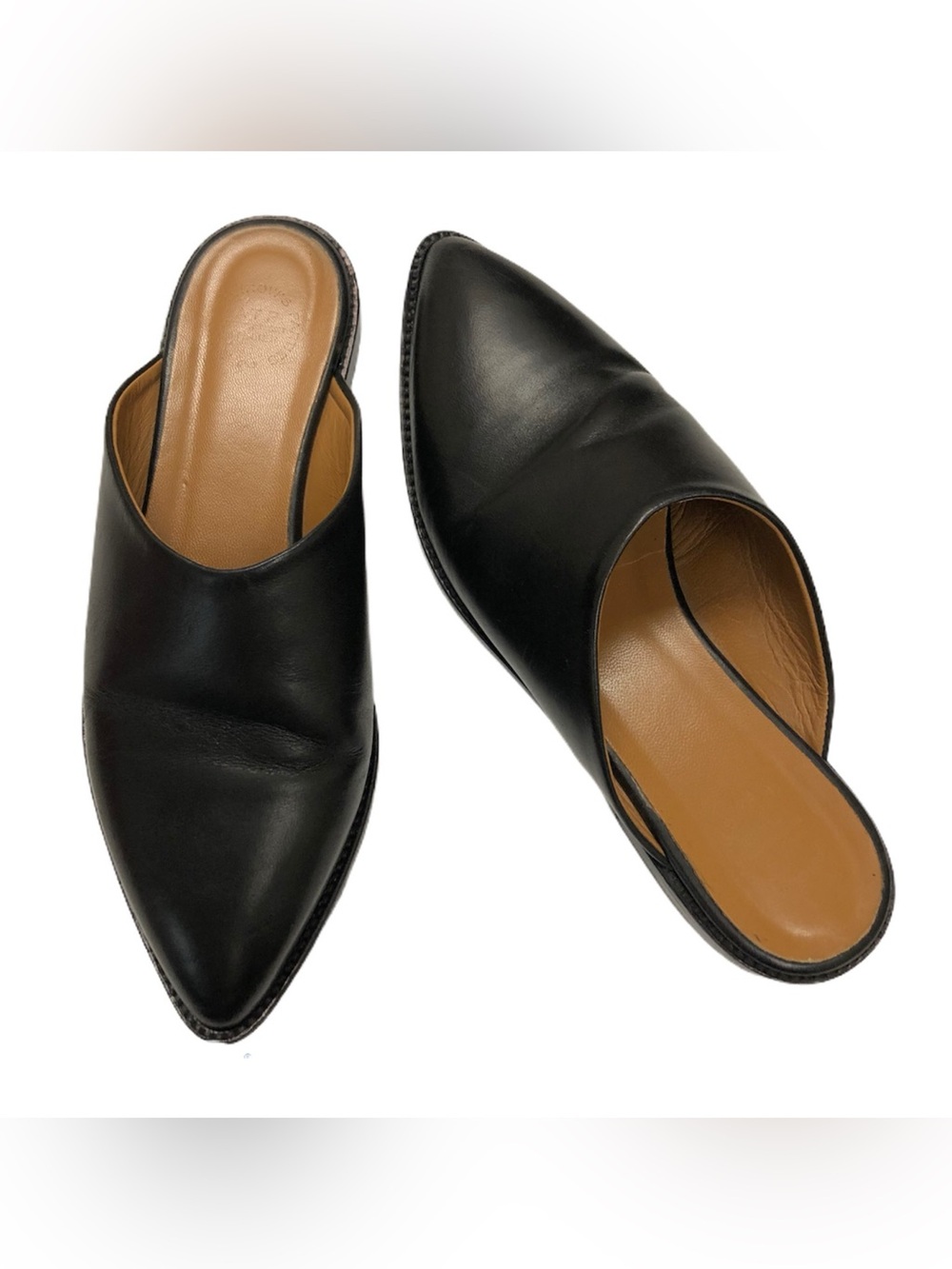 ATP Atelier Anzi Black Leather Pointed Toe Mules Slippers Slides Italy Size